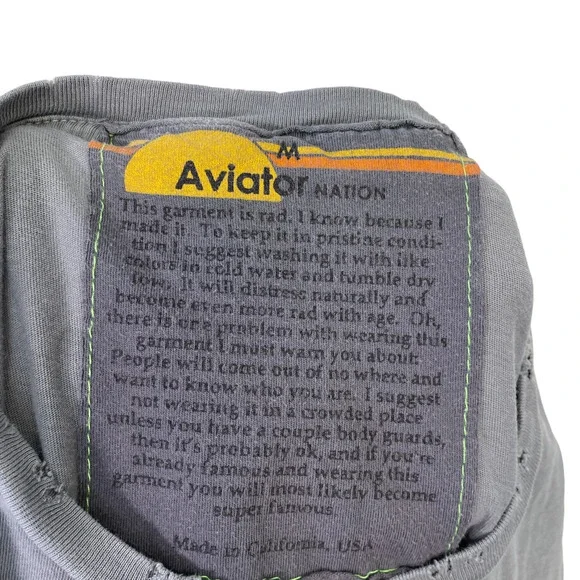 Aviator Nation Gray Short Sleeve Tee with Orange Red Sunset Patch - Picture 7 of 8